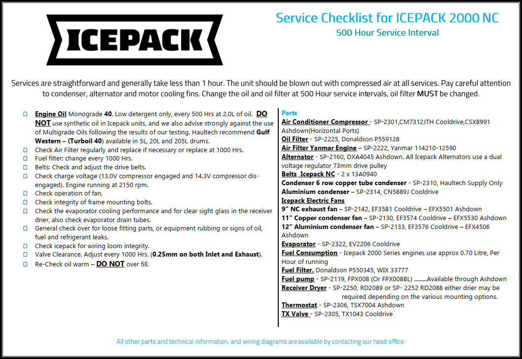 Service Sheet - 500 hours
