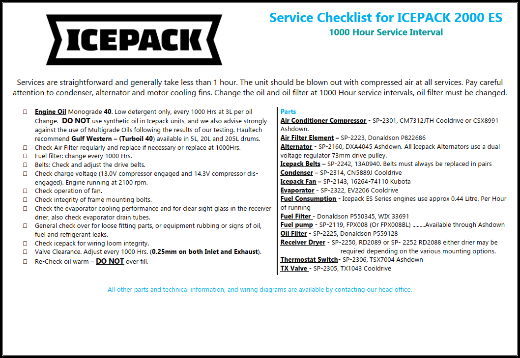 Service Sheet - 1000 hours